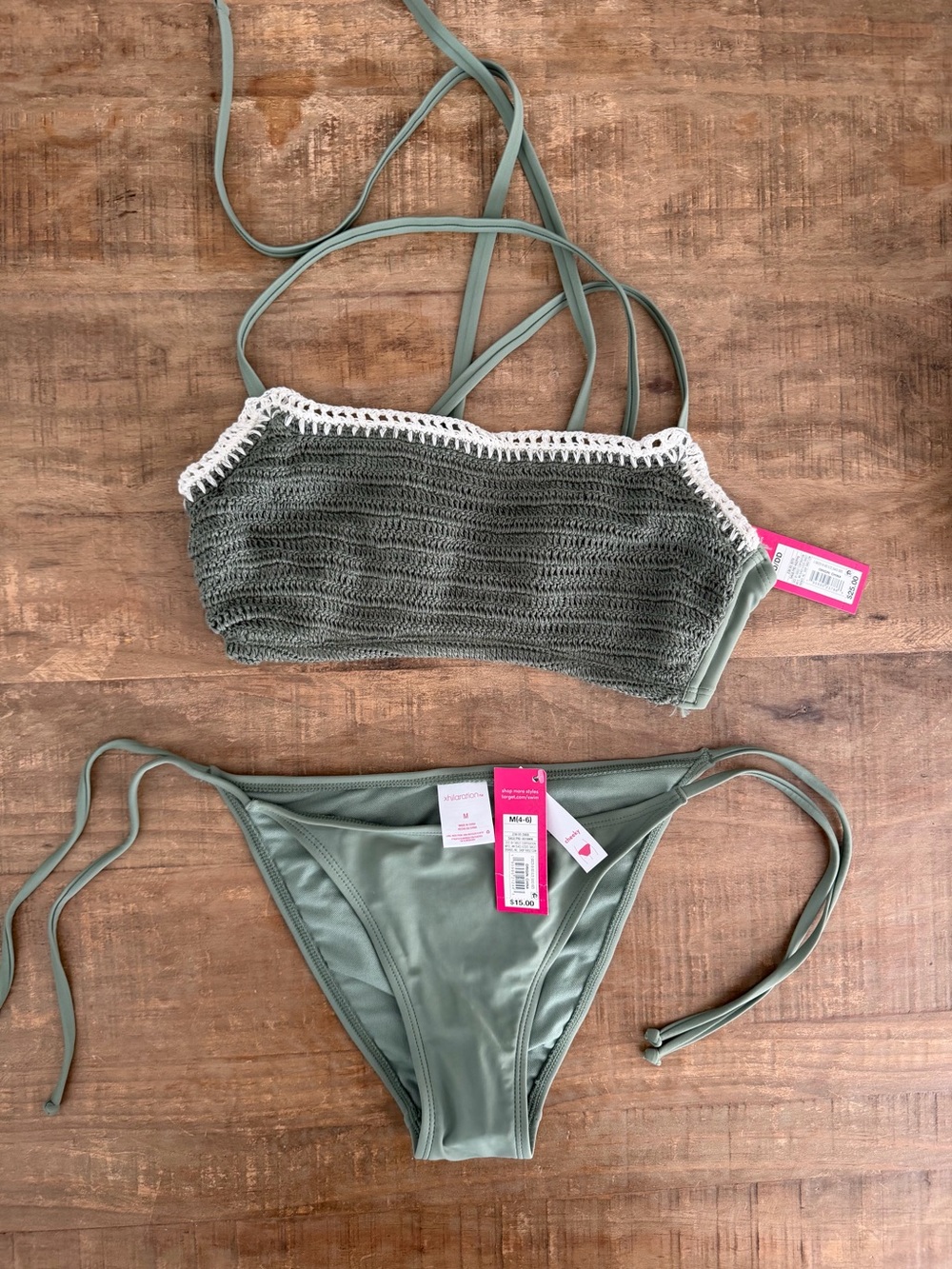 Xhilaration Green Crochet Trim Bikini Set